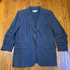 MICHAEL Michael Kors Navy Linen 3/4 Sleeve Blazer Jacket